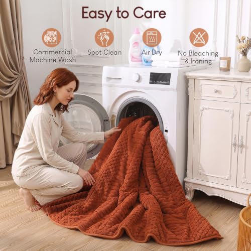 Image of Cottonblue Sherpa Fleece Weighted Blanket 15 lbs for Adults Queen Size, Soft Fuzzy Jacquard Weighted Blankets Throw 60 inch x 80 inch for Sleep Relax, Cozy Warm Knitted Heavy Blanket for Bed Sofa, Orange