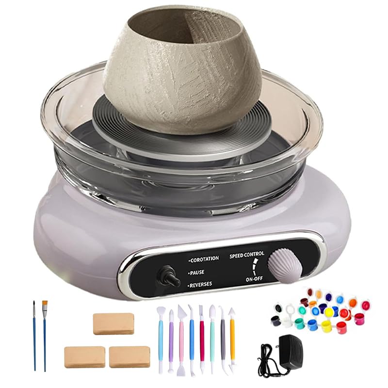 Mini elektryczne koło garncarskie, 12 cm, gramofon, glina, maszyna z pedałem nożnym, regulowana prędkość, zdejmowana, łatwa do czyszczenia, umywalka i narzędzia do rzeźbienia, ceramiczny, zestaw