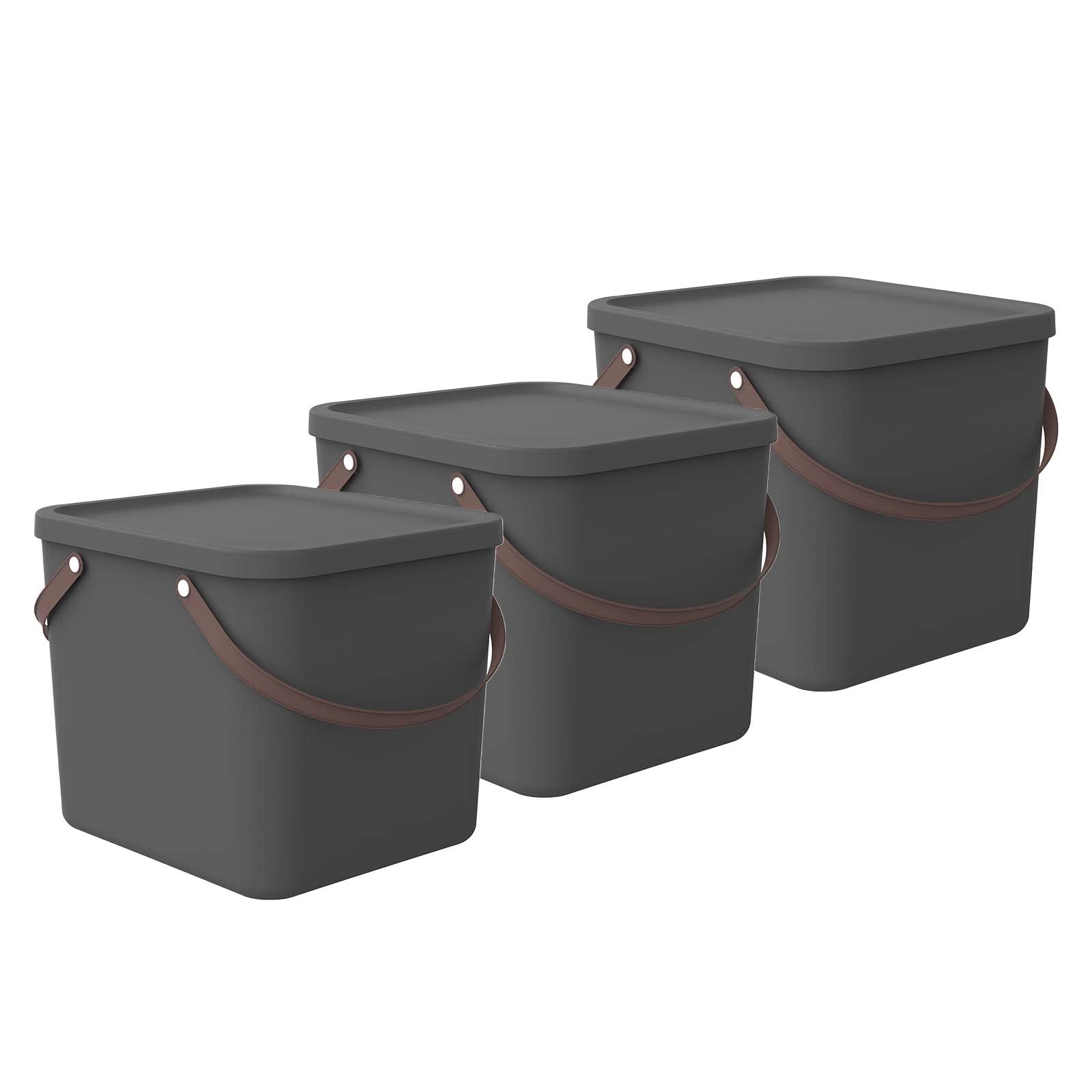 Rotho Albula Set Aufbewahrungsbox mit Deckel 3 x 40 L stapelbar Anthrazit | Aufbewahrungsboxen im 3er-Set, stapelbare Boxen, recycelter PP-Kunststoff, 40 L je Aufbewahrungsbox, mit Deckeln, Anthrazit