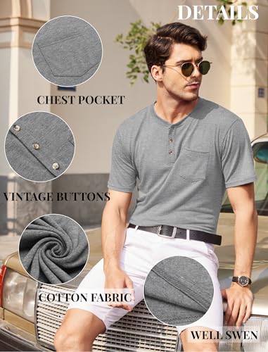 coofandy men39s 3 pack henley shirts short sleeve casual basic tees classic henley summer solid t shirts with pocket