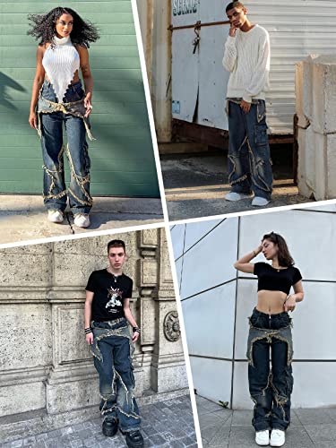 Vamtac Distressed Effect Patchwork Star Denim Jeans Baggy Harajuku Hip Hop Pants Streetwear Baggy Vintage Trousers2