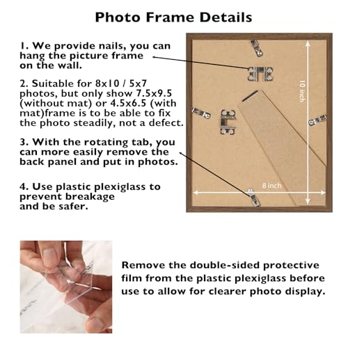 Image of 8x10 Picture Frame Brown with 5x7 Mat for Wall Hanging or Tabletop, Display Photo 5x7 with Mat or 8x10 without Mat, 8 by 10 Wall Gallery Poster Photo Frame with Shatter Resistant Plexiglass, Brown