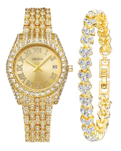 CIVO Damen Uhr Gold Edelstahl Analog Armbanduhr Damen Wasserdicht Klassisch Elegante Kleid Damenuhr Quarz Minimalistische Leuchtend Geschenkset fur Frauen