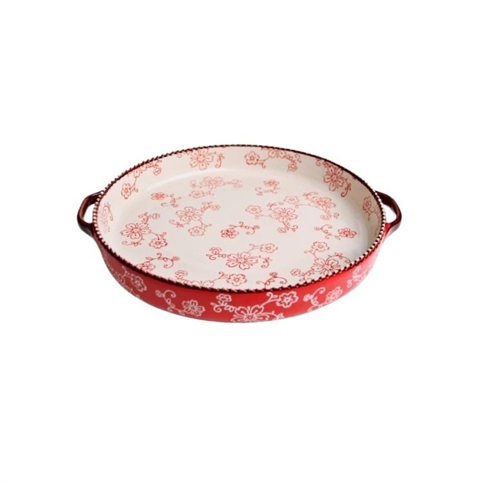 Auflaufformen Runde Pizzapfanne, Keramik-Backform mit Doppelohr, Ofen mit speziellem Haushaltskäse-Backblech for Reis Lasagneform(Red)
