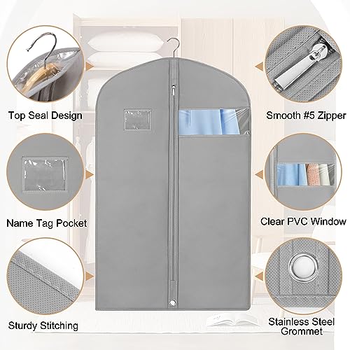 YYDSLEE-Garment-Bags-for-Hanging-Clothes-Suit-Bags-for-Closet-Storage-and-Travel-2440-Clothing-Bags-Garment-Covers-Suit-Covers-for-Men-Women-Clothes-Cover-for-Shirts-Fur-Coats-Jackets-8-Pack-Gray