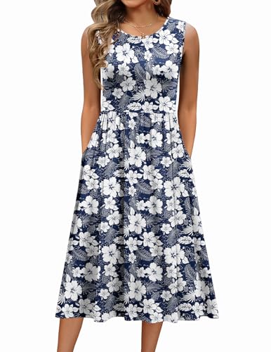 Image of Zeagoo Women's Summer Tank Midi Dress with Pockets Floral Sleeveless A-Line Casual Loose T-Shirt Dresses Beach Sundress 2026