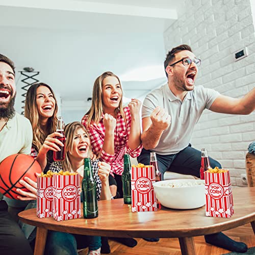 Image of 200 Pcs Paper Popcorn Bags Bulk 2 oz Large Flat Bottom Boxes Red and White Disposable Container Sleeve Movie Night Popcorn Bucket for Retro Movie Themed Party Carnival Supplies (Red and White)