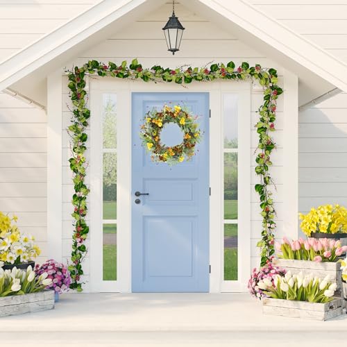 Artificial-Spring-Summer-Wreath-for-Front-Door-Yellow-Daisy-Wreath-with-Olive-LeafEucalyptus-Leaves-for-Front-Door-Indoor-Outdoor-Wall-Porch-Farmhouse-Home-Decor Artificial Spring Summer Wreath for Front Door Yellow Daisy Wreath with Olive LeafEucalyptus Leaves for Front Door Indoor Outdoor Wall Porch Farmhouse Home Decor