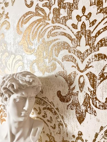 Newroom Papier Peint Intissé Blanc Or Baroque Ornement - Vintage Élégance Classique Motif pour Salon Chambre