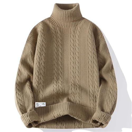 Mens Winter Vintage Turtleneck Sweater Solid Color Loose Casual Knitted Pullover2