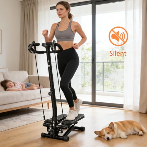 Image of BeBecome Steppers for Exercise at Home, Twist Stair Stepper with Handlebar, Low Impact Fitness Step Machine with LCD Monitor, with Tension Band,Quiet Hydraulic Cardio Trainer for Indoor Workouts