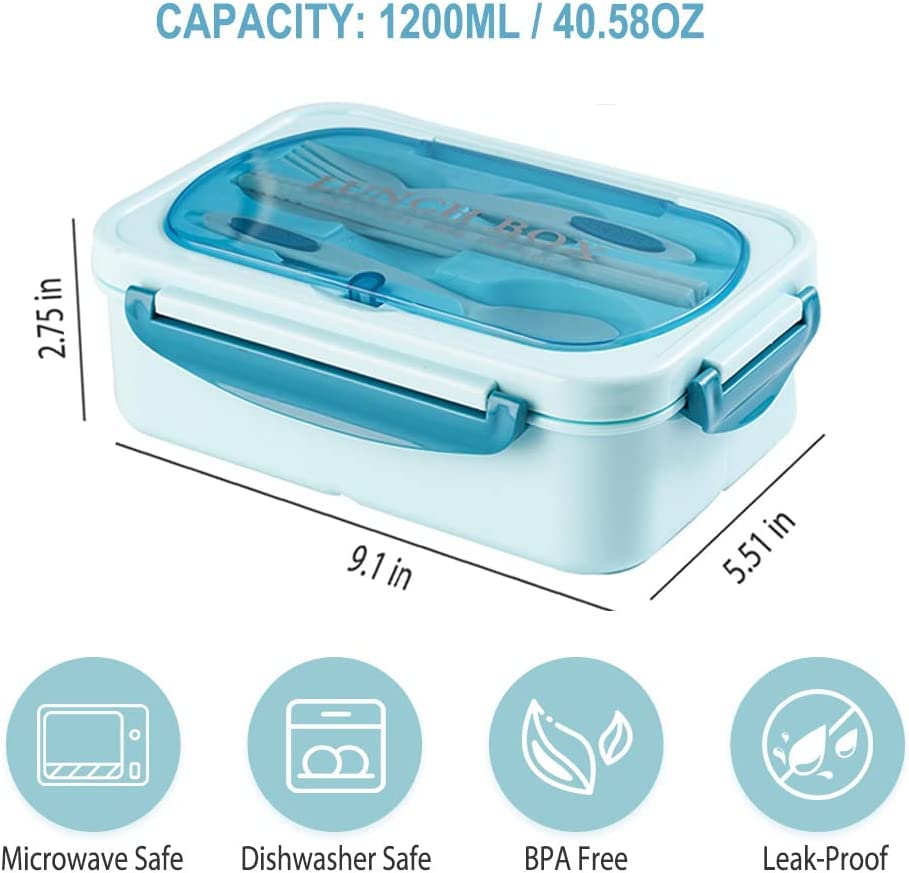 Bento Box Erwachsene 1200 Ml – 3 Fächer, Auslaufsicher, Mit Besteck, BPA-frei, Mikrowellengeeignet, Für Unterwegs