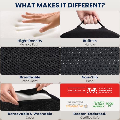 Image of 5 STARS UNITED Seat Cushion - Memory Foam Chair Cushion for Tailbone Pain Relief - Ergonomic Support for Coccyx, Sciatica & Butt - Office, Desk & Gaming Chair, Car Seat, Wheelchair, Airplane, Black