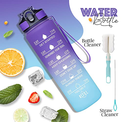 Active 100 1L Water Bottle with Straw, Motivational Time Marking, Purple Gradient, 1000 ml - Image 2