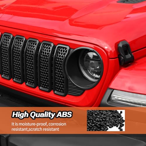Image of JeCar Mesh Grill Inserts for Jeep Wrangler JL 2024+ Grill Covers & Headlight Covers trim Kit Accessories (Black C)