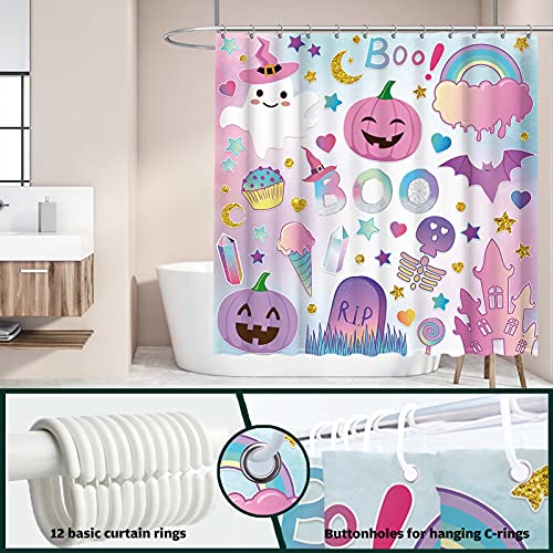 Funnytree Halloween Cute Boo Spooky Shower Curtain Set With Hooks Hallowmas Pumpkin Bat Bathroom Bathtubs Decor Easy Care Washable Durable Polyester Fabric 72"X72" #TOP3