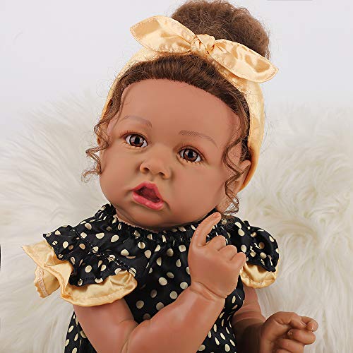 Image of HOOMAI Lifelike Reborn Baby Dolls with Soft Body African American Realistic Girl Doll 22.8 Inch Best Birthday Gift Set