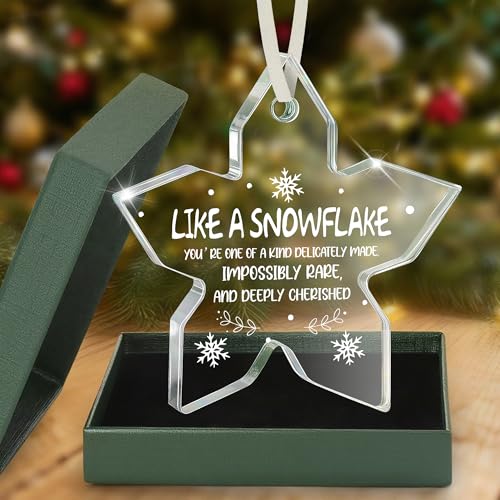 Encouragement Gifts Snowflake Christmas Tree Ornament, One of a Kind Inspirational Keepsake Gift, Meaningful Christmas Tree Decorations for Daughter Sister Friend, Christmas Coworker Glass Ornament