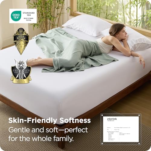 Image of Bedsure PureWoven Full Size Fitted Sheet, 100% Rayon Derived from Bamboo