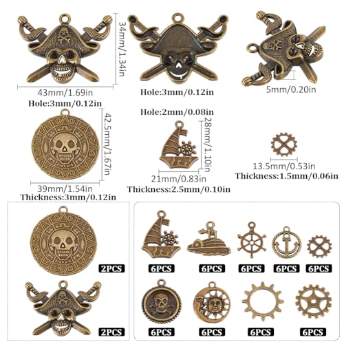 SUNNYCLUE 1 Box 58Pcs 11 Styles Steampunk Charms Bulk Pirate Charms Alloy Vintage Gear Mechanical Metal Steam Punk Sea Nautical Charm for Jewellery Making Supplies DIY Necklace Bracelet Earring - Image 2