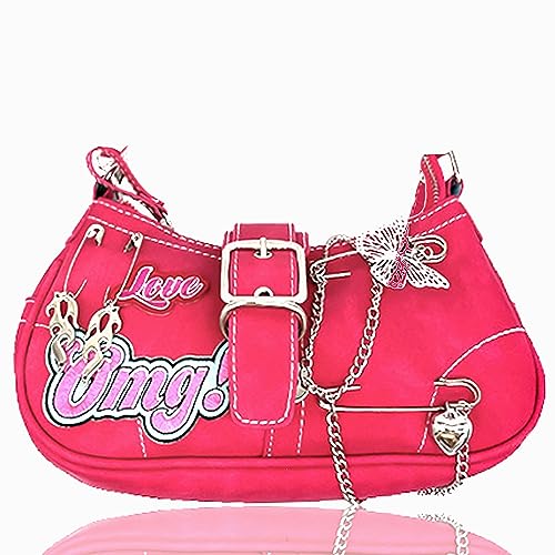 JeVenis Hot Pink Y2K Purse Y2K Tote Bag Punk Gothic Tote Purse Y2k Crossbody Bag Y2k Shoulder Bag for Womens Girl