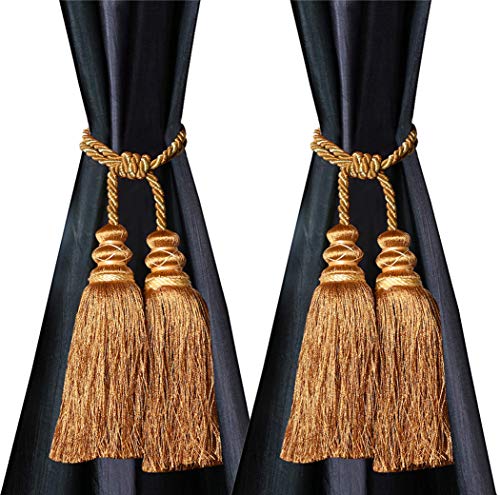 Image of Kuber Industries Polyester Curtain Tie Back Tassel Set - 2 Pieces (CTKTC33492, Gold)