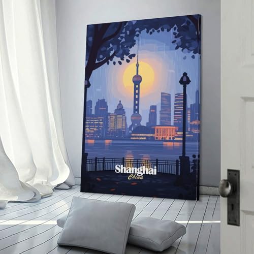 Tableau skyline Shanghai POLIUAWS décoration murale salon moderne