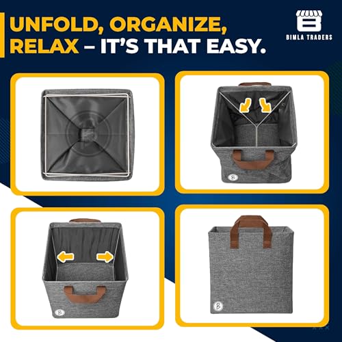 Image of Btag Pack of 4 Storage Baskets (46L x 27W x 19H CM) Non-Woven Foldable Wardrobe Organizer with Metal Frame Rectangle, Storage Box with Handles for Clothes, Books, Toys, Blankets & Closet Use.