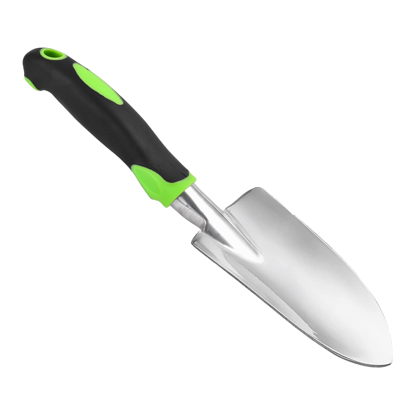 garden shovel hand trowel mini shovel garden tools cast-aluminum heavy duty gardening tool soft rubberized non-slip handle potting tools for planting transplanting weeding digging soil green