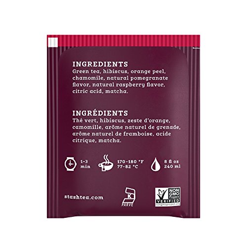 Image of Stash Tea Pomegranate Raspberry Green Tea - Caffeinated, Non-GMO Project Verified Premium Tea with No Artificial Ingredients, 30 Count (Pack of 6) - 180 Bags Total