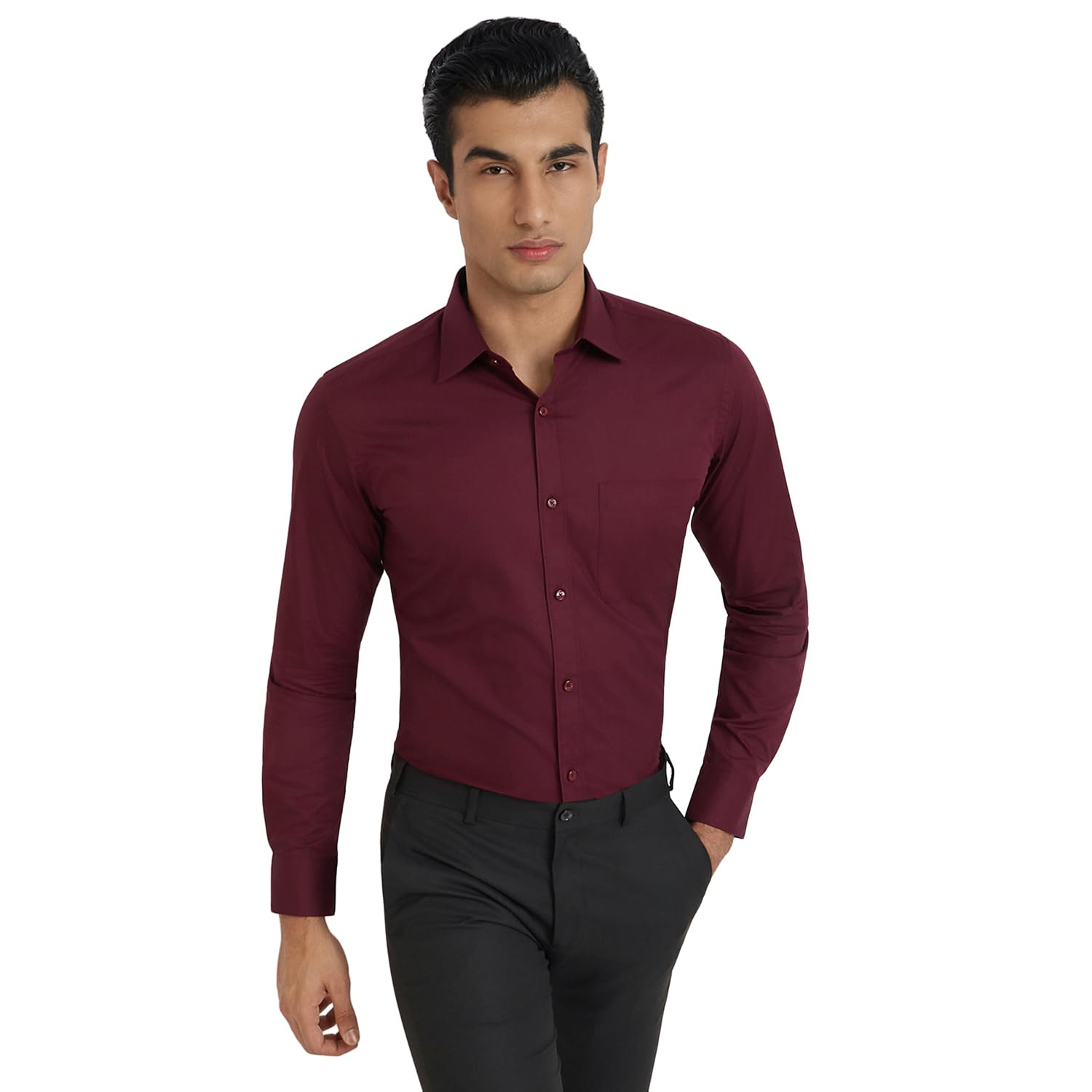 Raymond Men's Regular Fit Solid Pattern Pure Cotton Semi Cut Away Collar Full Sleeve Formal Shirt-picture-18
