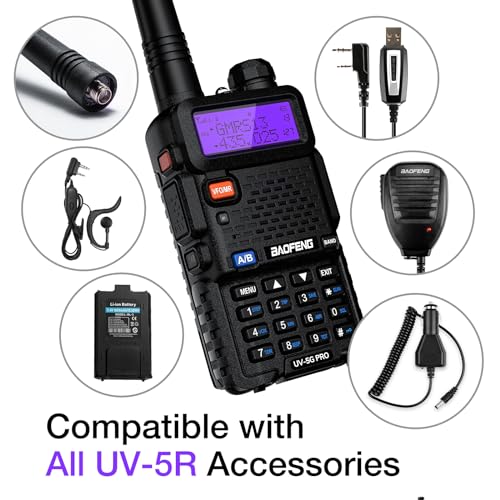 Image of BAOFENG UV-5G PRO GMRS Handheld Radio, 5W NOAA /UHF /VHF /Airband Scanner & Receiver, GMRS Repeater Capable, Long Range Rechargeable Two Way Radio, for Adults, Support Chirp Programming