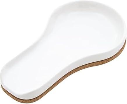 Kamenstein Ceramic and Cork Spoon Rest for Kitchen Counter and Stovetop Protection from Spills and Scratches, natural cork and white ceramic