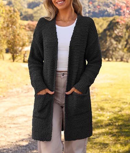 Image of MEROKEETY Women's Long Sleeve Soft Chunky Knit Sweater Open Front Cardigans Outwear Coat