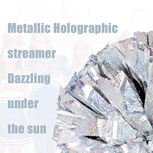 image for Hooshing 2 Pack Pom Poms Cheerleading Professional Holographic Silver 
