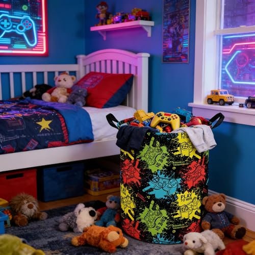 Image of Game hamper,Waterproof foldable Kids laundry basket,Nursery Hamper,Games Room decor,Toy organizer,clothes basket(Game)