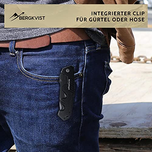 BERGKVIST K9 Folding Knife (One-Handed Knife) - Sharp Pocket Knife for Outdoor & Survival with Black Stainless Steel Blade, Whetstone & Belt Bag - Image 6