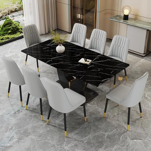 JUFU Dining Table Set for 8 with Chairs, 71'' Black