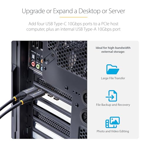 Image of StarTech.com 5-Port USB PCIe Card, USB 3.2 10Gbps, PCI Express Card with 4X USB-C Ports, 1x USB-A Internal Port