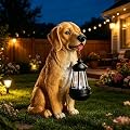 Garden Dog Statues Outdoor Decor, Golden Retriever Yard Outdoor Statue with Solar Lantern Lights Decorations Solar Dog Ornaments for Patio, Lawn, Yard Art Decoration, Housewarming Garden Gift for Mom
