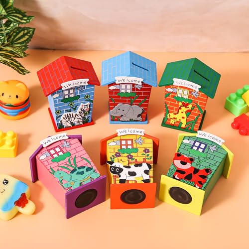 Image of Artlicious 10pcs Wooden Piggy Banks for Kids, Savings Challenge Box, Cashbox,Cash Vault Wooden Savings Box Coin Banks - Return Gift for Kids Birthday Age 6-10 (Pack of 10) Modern