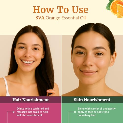 Image of SVA Orange Essential Oil 4 Fl Oz - for Diffuser, Skin & Hair Care - Ideal for Massage & DIY Blends - with Dropper