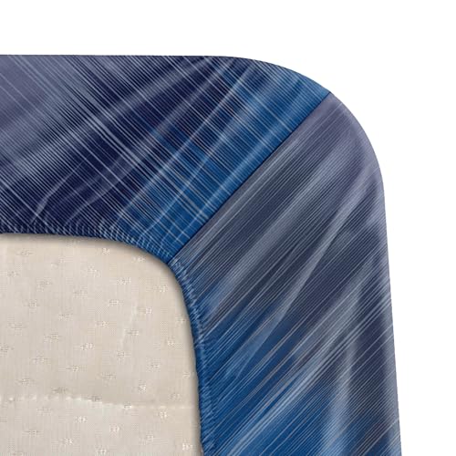 Image of BLISSHOME Everlast 150TC King Size Fitted Bedsheet with 2 Pillow Covers, Aesthetic Bedding, Wrinkle Resistant, 100+ Wash Durable, Quick Dry, Geometric Pattern - Blue (183cm x 198cm + 25cm Drop)