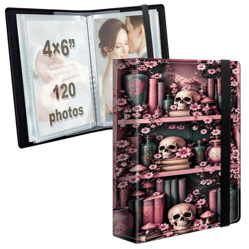 Image of Photo Album 4x6 120 Photos with Strong Elastic Band, Skull Bookshelf | Large Capacity Premium Leather Picture Album, Portable Wallet Albums Photo Book for Family Anniversaries Wedding Baby