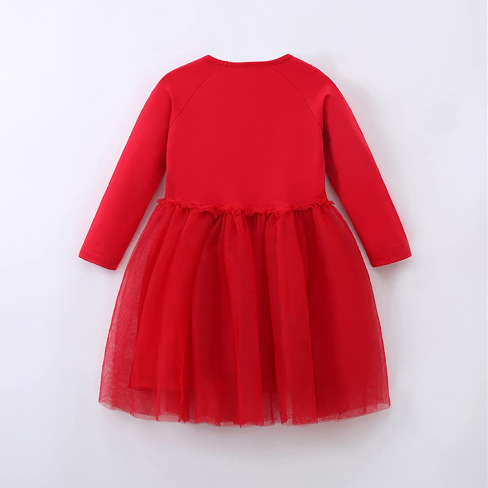 IMEKIS Vestito di Natale per bambina, con renna, fiocco di neve, costume di Natale, principessa, in tulle, tutù, in cotone, a maniche lunghe, autunno, inverno, con fascia