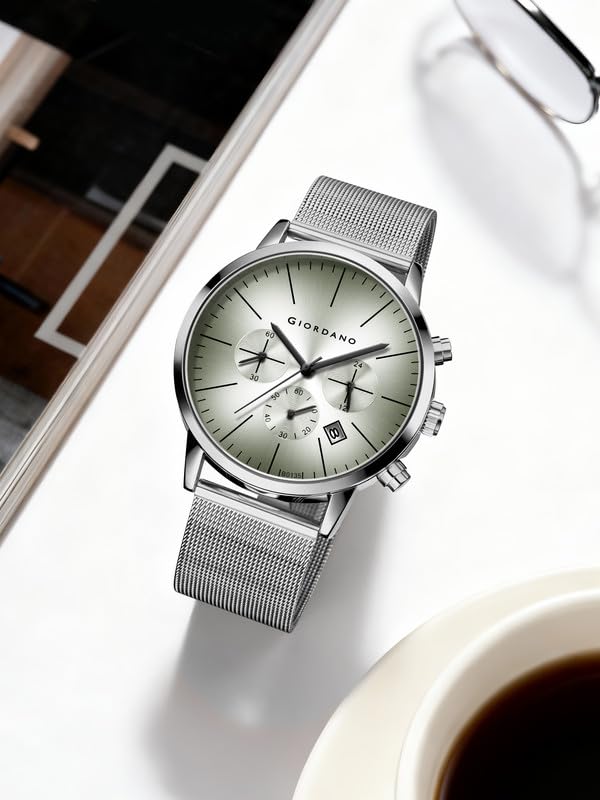 Image of Giordano Formal Chronograph Watch for Men with Round Dial, Mesh Metal Strap, and Date Display