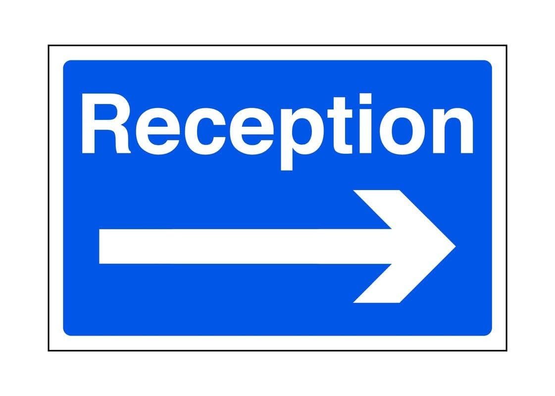 Reception safety sign "arrow right" - safety sign - High tack self-adhesive sticker (400mm x 300mm) Viewing Distance within 14m.