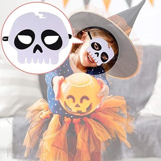 1Pc White Skeleton Pumpkin Eye Mask Halloween Scary Face Mask, Comfortable Breathable Felt Cartoon Halloween Costumes Accessions Fun Halloweens Party Face Mask?Dressing Up and Costumes
