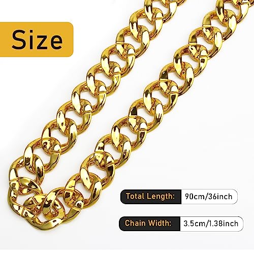 Hip Hop Chunky Gold Chain 2 Pack, 36 Inch Big Plastic Gold Necklace 80s 90s Punk Turnover Necklace Men Costume Accessory for Party Costume Class Bar2