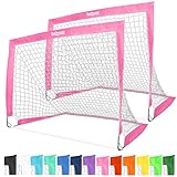 GoSports Team Tone 4 ft x 3 ft Portable Soccer Goals for Kids - Set of 2 Pop Up Nets for Backyard - Pink
